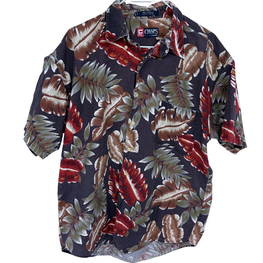 Vintage Chaps Ralph Lauren Floral Short Sleeve Button Down Shirt Large Maroon